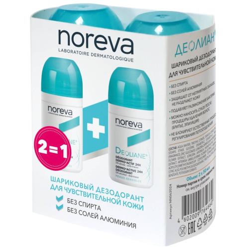 Норева Шариковый дезодорант для чувствительной кожи, 2 х 50 мл (Noreva, Deoliane)