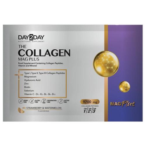 Дэй Ту Дэй Комплекс Collagen Mag Plus 1000 мг со вкусом клубники и арбуза, 30 саше (Day2Day, ), фото-2