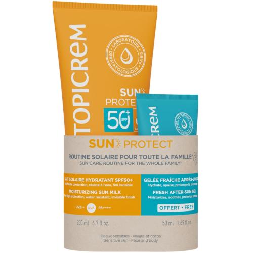 Топикрем Набор 3+: увлажняющее солнцезащитное молочко SPF50+ 200 мл + желе после загара 50 мл (Topicrem, Sun Protect)
