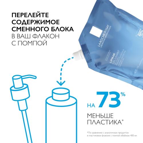 Ля Рош Позе Успокаивающий гель для душа с защитными свойствами для кожи детей и взрослых, сменный блок, 400 мл (La Roche-Posay, Lipikar), фото-7