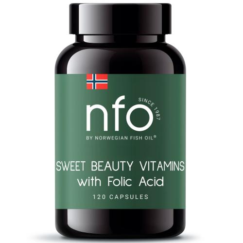 Норвегиан Фиш Ойл Витамины с фолиевой кислотой Sweet Beauty, 120 капсул х 500 мг (Norwegian Fish Oil, Витамины)