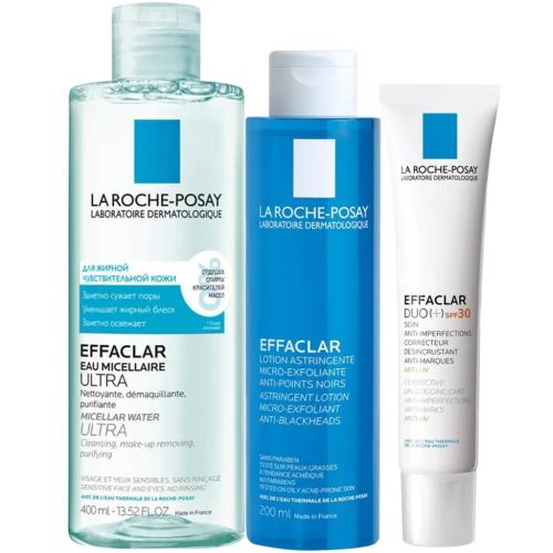 Ля Рош Позе Программа Effaclar очищение и основной уход: мицеллярная вода 400 мл + лосьон 200 мл + крем-гель SPF30 40 мл (La Roche-Posay, Effaclar), фото-3