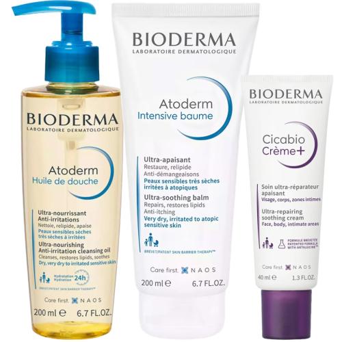 Биодерма Программа Atoderm комплексный уход: масло для душа 200 мл + бальзам Intensive 200 мл + крем Cicabio 40 мл (Bioderma, Atoderm), фото-3