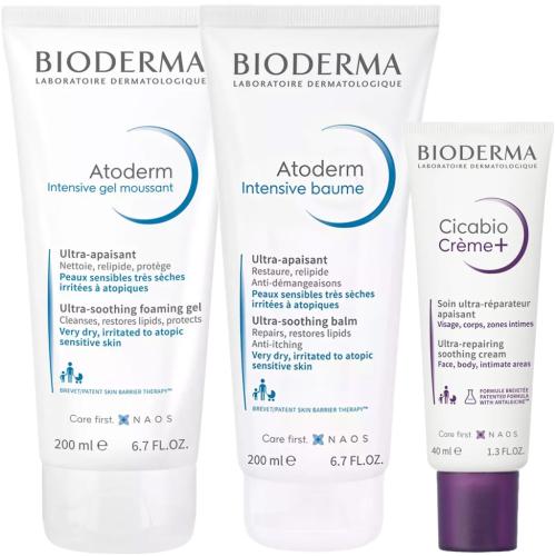 Биодерма Программа Atoderm комплексный уход:  гель Intensive 200 мл + бальзам Intensive 200 мл + крем Cicabio 40 мл (Bioderma, Atoderm), фото-3