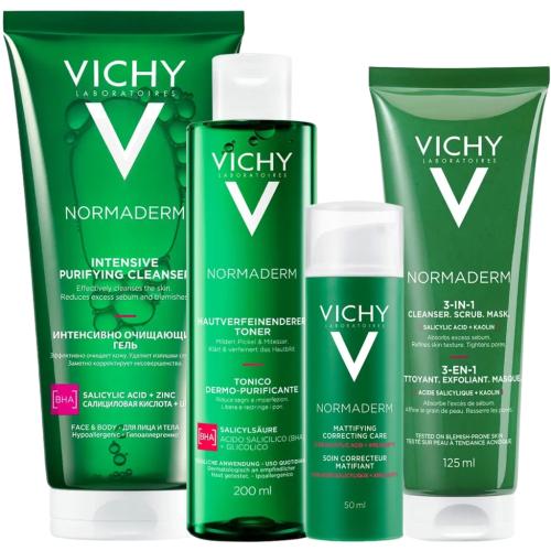 Виши Программа Normaderm комплексный уход: гель 200 мл + лосьон 200 мл + крем  50 мл + средство 3в1 125 мл (Vichy, Normaderm), фото-3