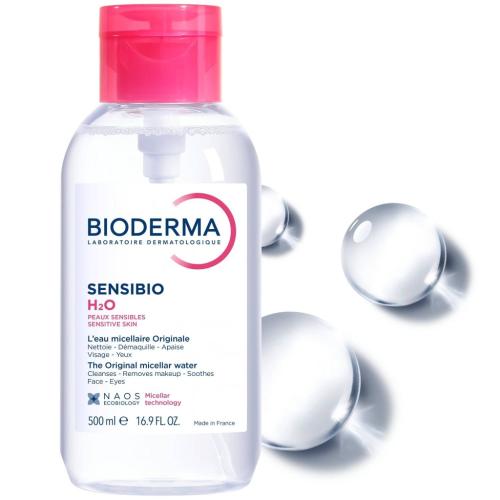 Биодерма Мицеллярная вода для чувствительной кожи H20 с помпой, 500 мл (Bioderma, Sensibio), фото-2