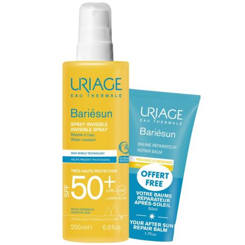 Урьяж Набор для лица и тела: невидимый спрей SPF50+ 200 мл + бальзам после солнца 50 мл (Uriage, Bariesun)