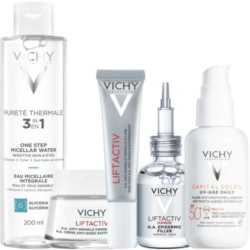 Виши Программа Liftactiv Supreme комплексный уход: мицеллярная вода 200 мл + крем день норм/комби 50 мл + крем для век 15 мл + сыворотка 30 мл + флюид SPF5 (Vichy, Liftactiv), фото-3