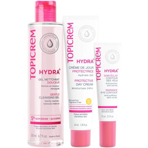 Топикрем Программа Hydra комплексный уход: гель 200 мл + крем SPF50 40 мл + крем для век 15 мл (Topicrem, Hydra+ Чувствительная кожа лица), фото-6