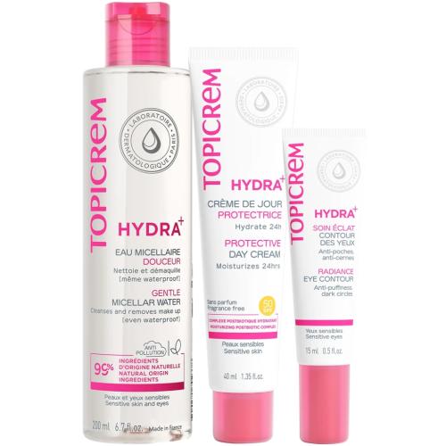 Топикрем Программа Hydra комплексный уход: мицеллярная вода 200 мл + крем SPF50 40 мл + крем для век 15 мл (Topicrem, Hydra+ Чувствительная кожа лица), фото-6