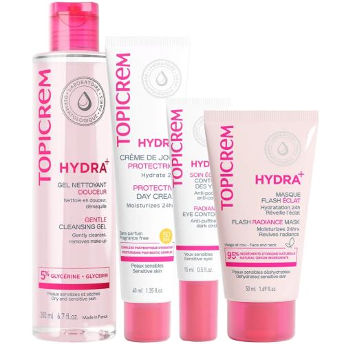 Топикрем Программа Hydra комплексный уход: гель 200 мл + крем SPF50 40 мл + крем для век 15 мл + маска 50 мл (Topicrem, Hydra+ Чувствительная кожа лица), фото-6