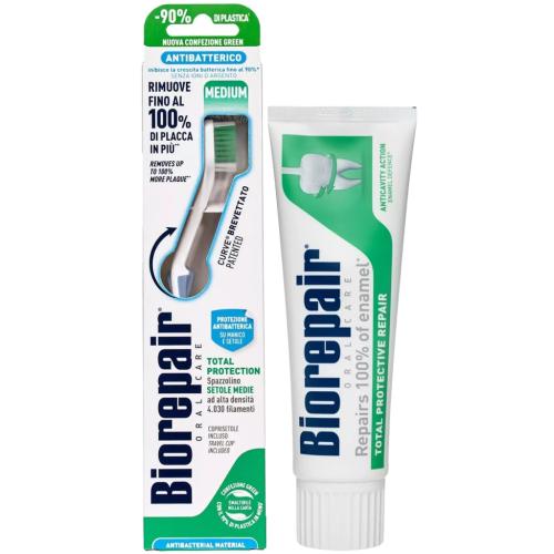 Биорепейр Программа Total Protection очищение: зубная щетка + зубная паста 75 мл (Biorepair, Ежедневная забота), фото-3