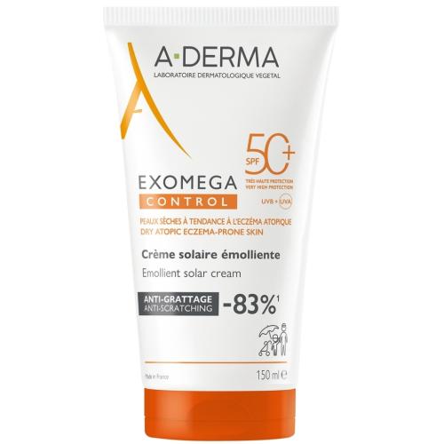 Адерма Смягчающий солнцезащитный крем-эмолент для лица и тела SPF50+ 6 мес+, 150 мл (A-Derma, Exomega Control)