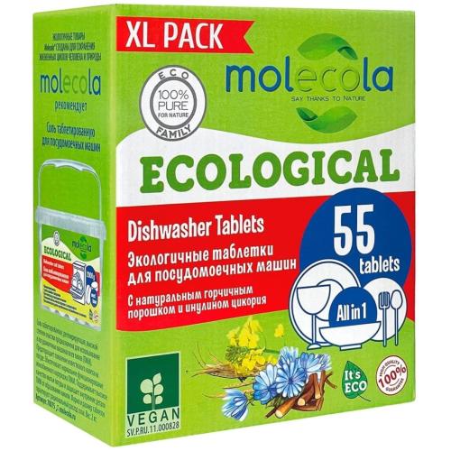 Молекола Экологичные таблетки для посудомоечных машин, 55 шт (Molecola, Для мытья посуды)