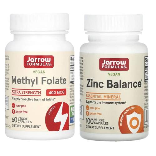 Джарроу Набор: метилфолат 60 капсул х 400 мкг + цинк баланс 100 капсул (Jarrow, Наборы)