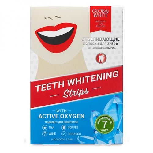 Глобал Уайт Отбеливающие полоски с активным кислородом для зубов, 7 пар (Global White, Отбеливание), фото-8