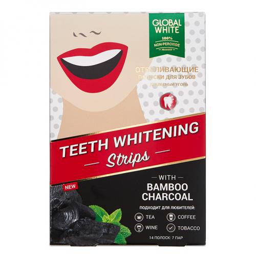 Глобал Уайт Отбеливающие полоски для зубов «Бамбуковый уголь», 14 шт (Global White, Отбеливание), фото-3