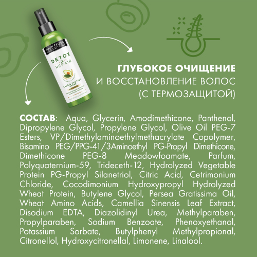 Несмываемый спрей для укрепления волос с термозащитой Care &amp; Protect Spray, 200 мл (Detox & Repair), фото-12