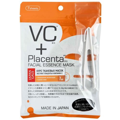 Джапан Галс Маска с плацентой и витамином C, 7 шт (Japan Gals, Facial Essence)