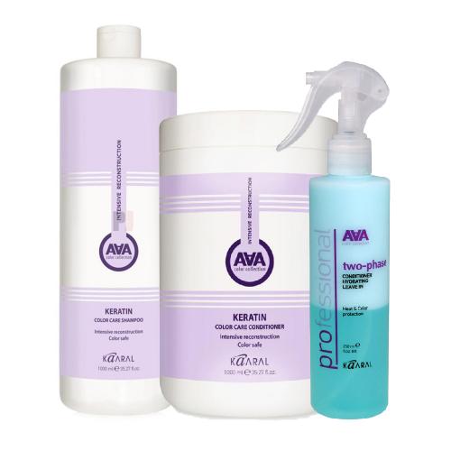 Каарал Набор для восстановления окрашенных и химически обработанных волос (шампунь, 1000 мл + кондиционер,1000 мл + спрей, 250 мл), 1 шт (Kaaral, AAA, Keratin Color Care)