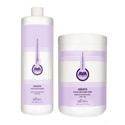 Каарал Набор для восстановления окрашенных и химически обработанных волос (шампунь, 1000 мл + кондиционер, 1000 мл), 1 шт (Kaaral, AAA, Keratin Color Care)