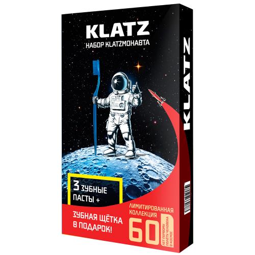 Подарочный набор Klatzмонавта (Зубная паста Бережное отбеливание, 75 мл + Активная защита, 75 мл + Здоровье дёсен, 75 мл + Зубная щетка средняя)