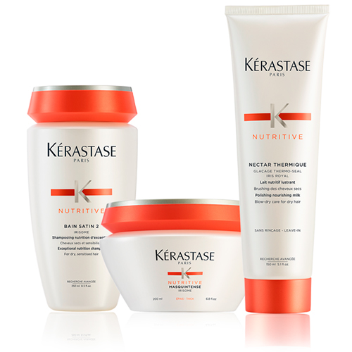 Керастаз Набор Nutritive (Шампунь-Ванна Satin 2, 250 мл + Маска Masquintense, 200 мл + Термо-уход Nectar Thermique, 150 мл) (Kerastase, Nutritive)