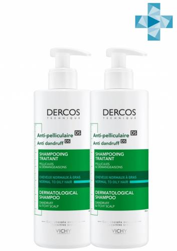 Виши Комплект Dercos Интенсивный шампунь-уход против перхоти для жирной кожи головы, 2х390 мл (Vichy, Dercos)