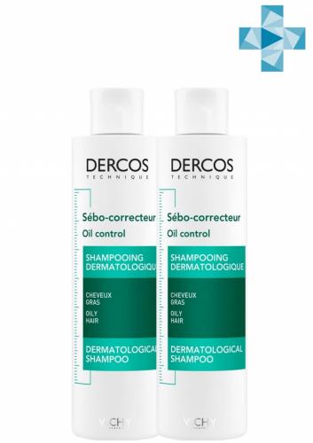 Виши Комплект Шампунь регулирующий для жирных волос Деркос, 2х200 мл (Vichy, Dercos)