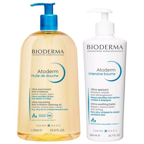 Биодерма Набор Atoderm (Бальзам Интенсив, 500 мл + Масло для душа Атодерм, 1 л) (Bioderma, Atoderm)