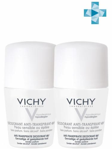 Виши Дезодорант шариковый 48ч для чувствительной кожи, 2х50 мл (Vichy, Deodorant)