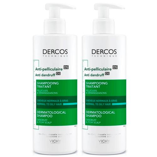 Виши Комплект Dercos Интенсивный шампунь-уход против перхоти для жирной кожи головы, 2х390 мл (Vichy, Dercos), фото-2