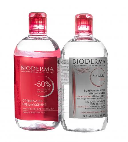 Биодерма Сенсибио Н2О Мицеллярная вода для чувствительной кожи, 2*500 мл (Bioderma, Sensibio), фото-2