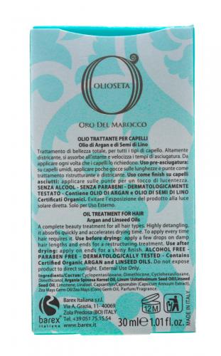Барекс Масло-уход с маслом арганы и маслом семян льна Oil Treatment for Hair, 30 мл (Barex, Olioseta, Oro del Marocco), фото-6