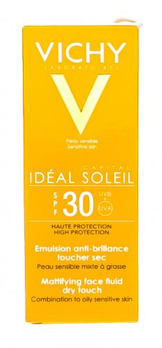 Виши Солнцезащитная матирующая эмульсия Dry Touch для жирной кожи лица SPF 30, 50 мл (Vichy, Ideal Soleil), фото-3