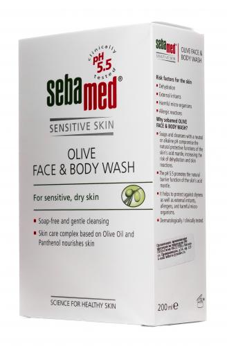 Себамед Гель для лица и тела очищающий оливковый Olive Face &amp; Body Wash, 200 мл (Sebamed, Sensitive Skin), фото-3