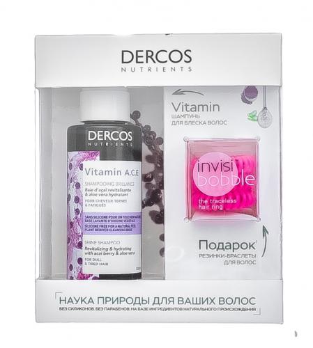 Виши Набор Vitamin Шампунь для блеска волос Dercos Nutrients 100 мл + Резинка-браслет для волос Invisibobble 3 шт (Vichy, Dercos Nutrients), фото-2
