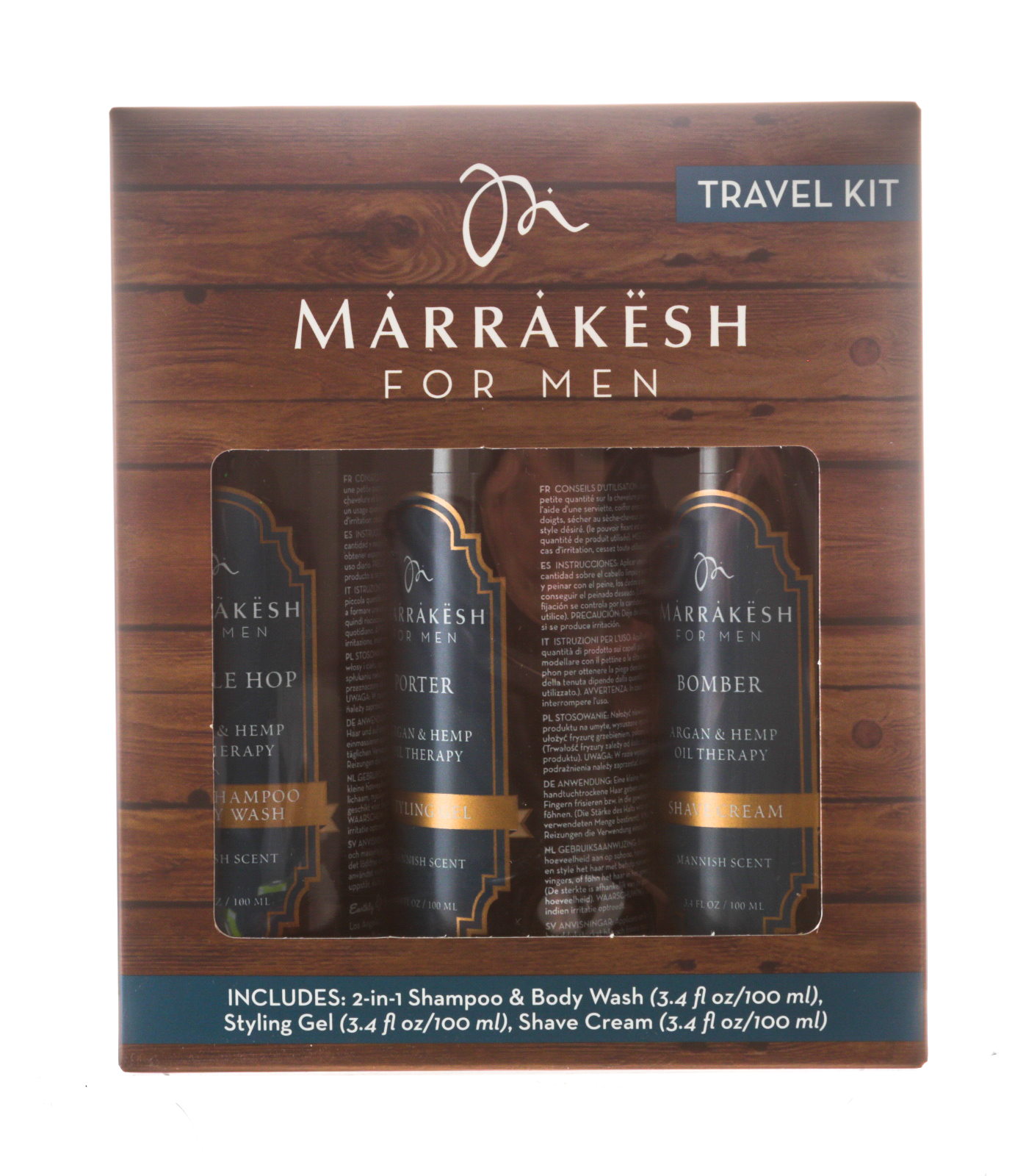 

Marrakesh Дорожный набор для мужчин Travel Kit (шампунь 100 мл + крем для бритья 100 мл + гель для укладки 100 мл) (Marrakesh, For men)