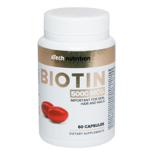 Э Тэк Ньютришен Биотин 5000 мкг, 60 мягких капсул (A Tech Nutrition, Витамины и добавки)